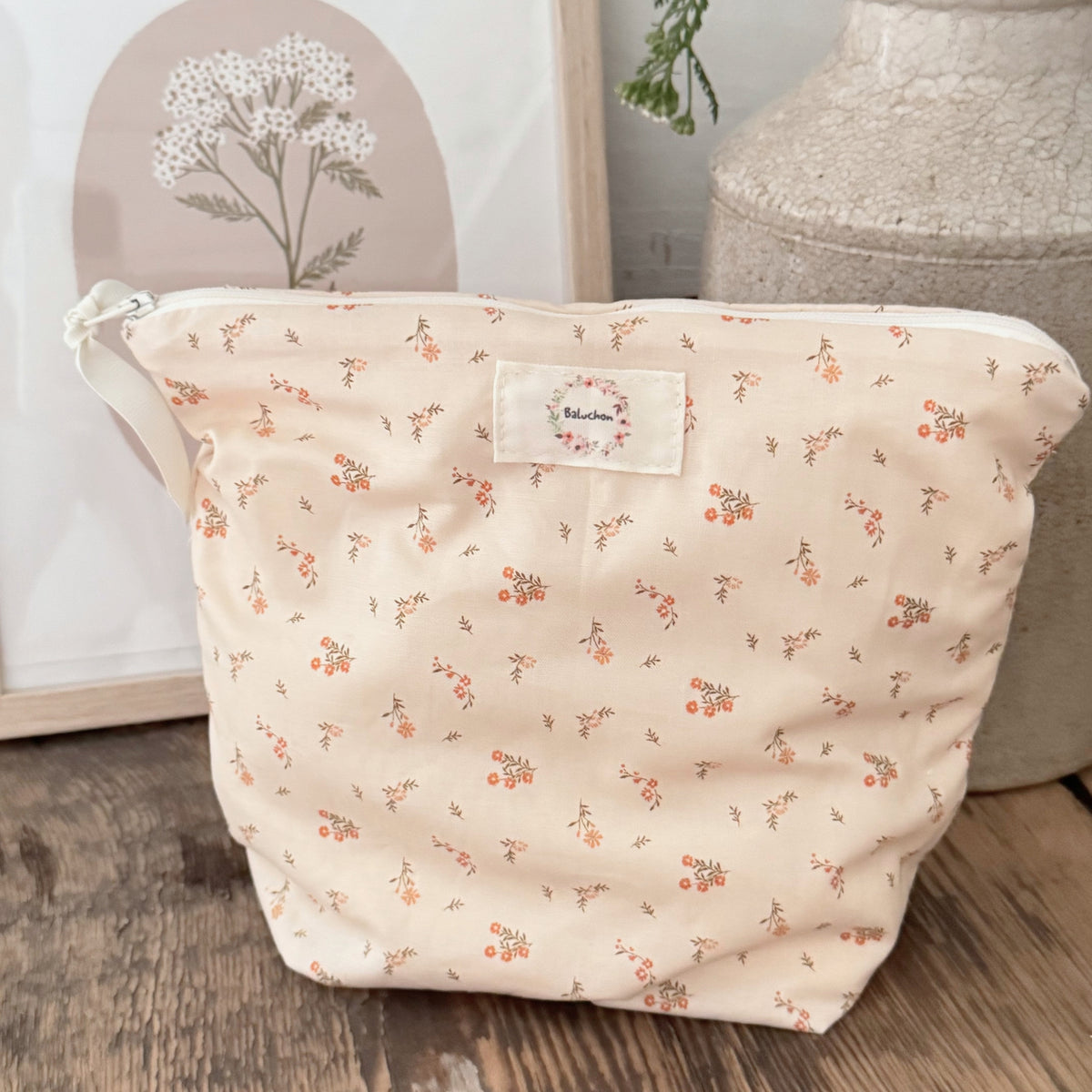 Trousse (Grand) - Fleurs beiges