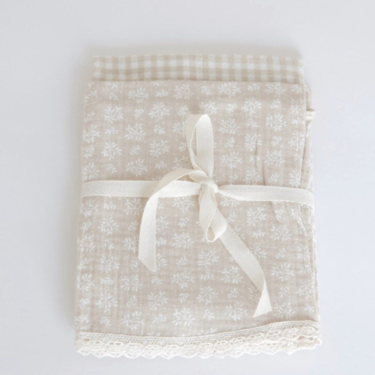 Linge à vaiselle (paquet 2) en coton &amp; mousseline  - Beige