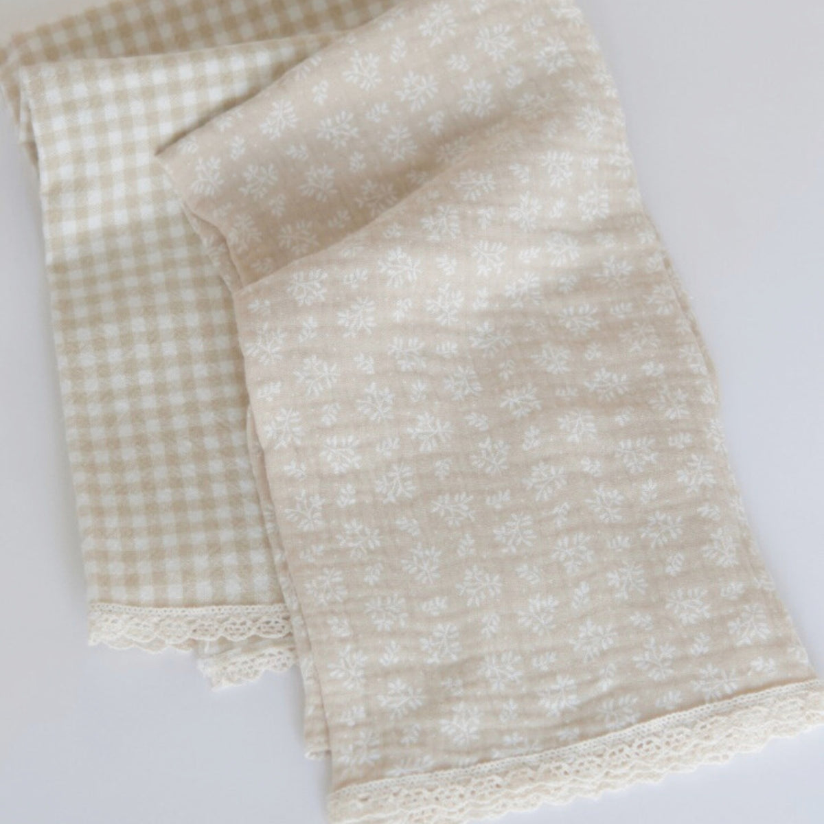Linge à vaiselle (paquet 2) en coton &amp; mousseline  - Beige