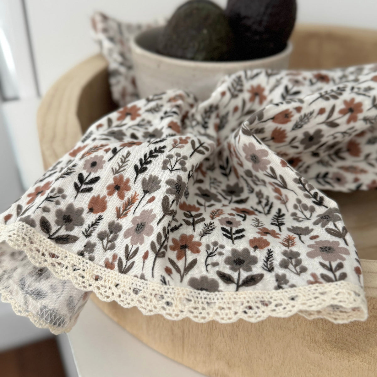 Linge à vaiselle (paquet 2) en coton &amp; mousseline  - Blanc, brun &amp; gris