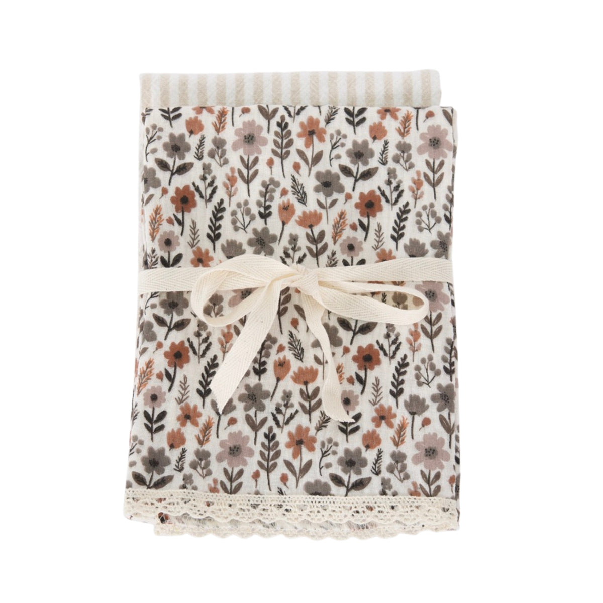 Linge à vaiselle (paquet 2) en coton &amp; mousseline  - Blanc, brun &amp; gris