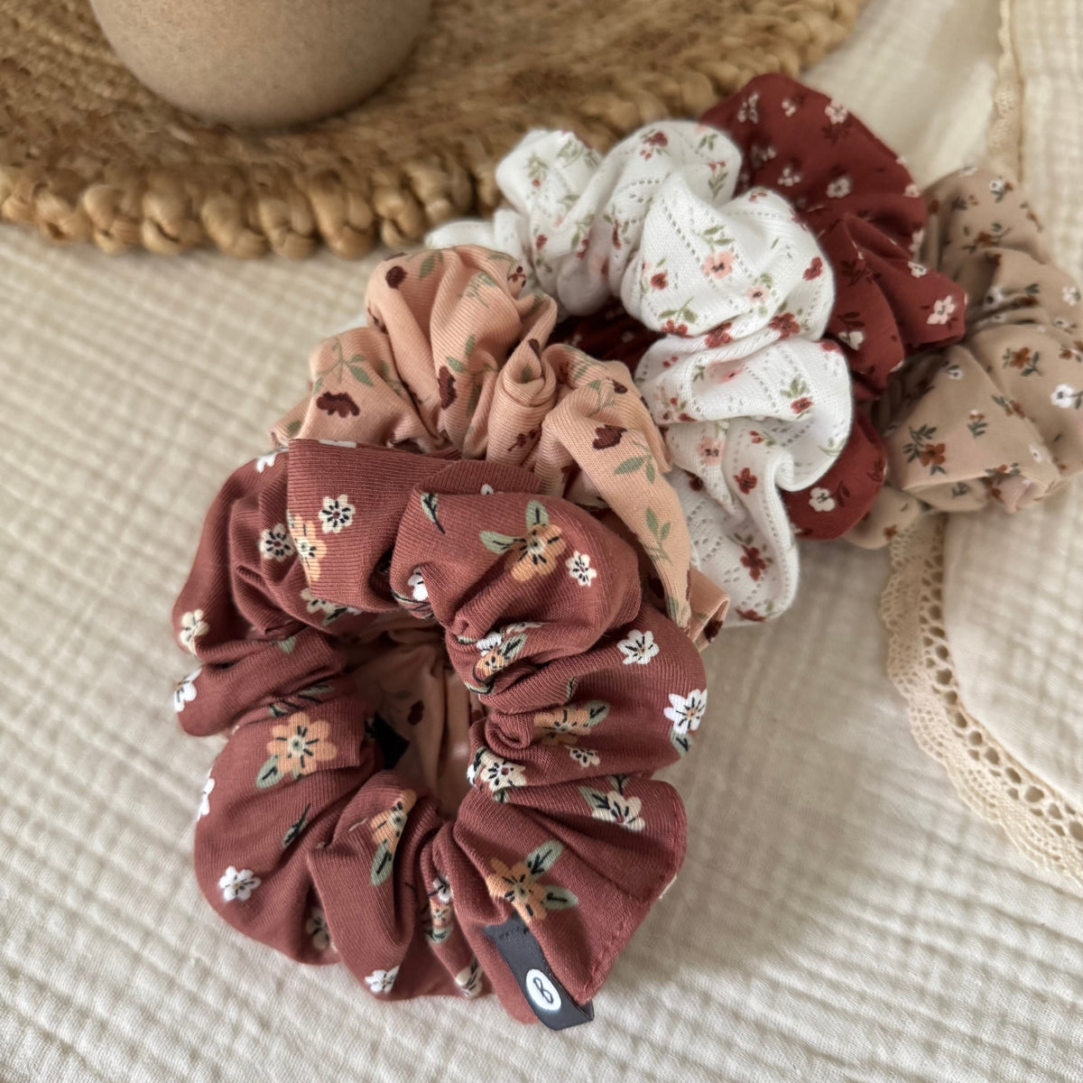 Chouchou pour cheveux - Fleurs colorés Terracotta