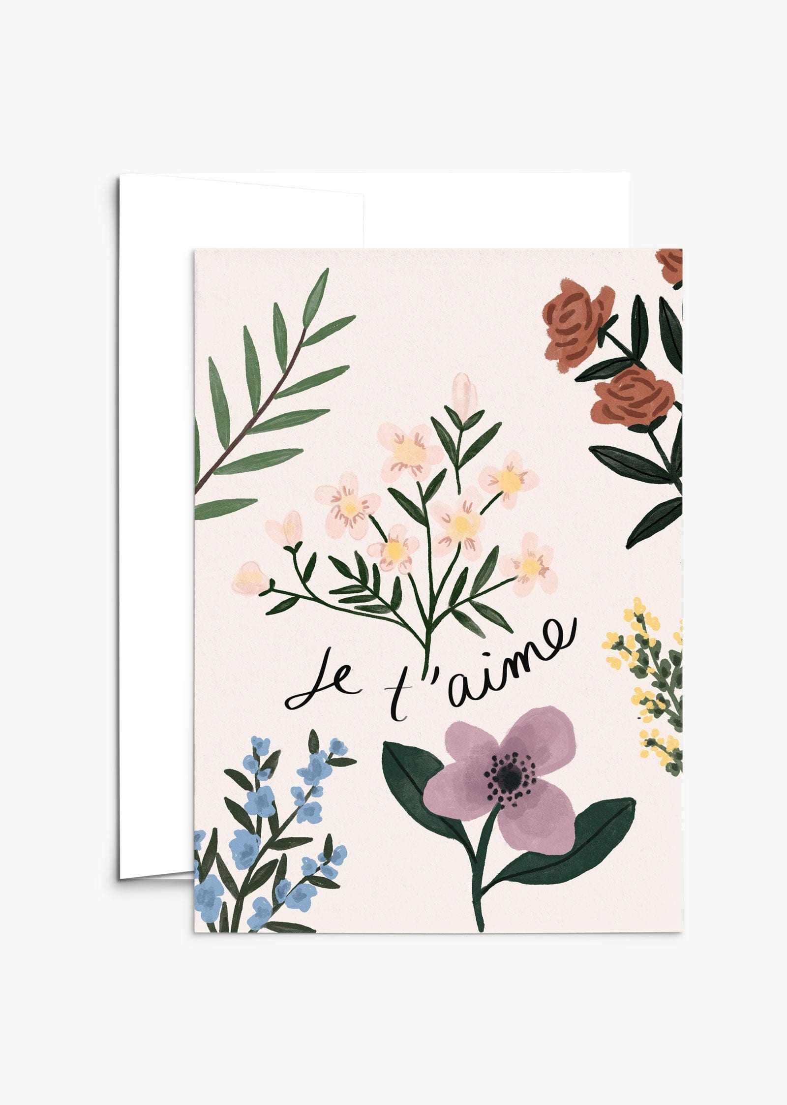 Carte de voeux illustrée - Je t'aime  jardins de fleurs